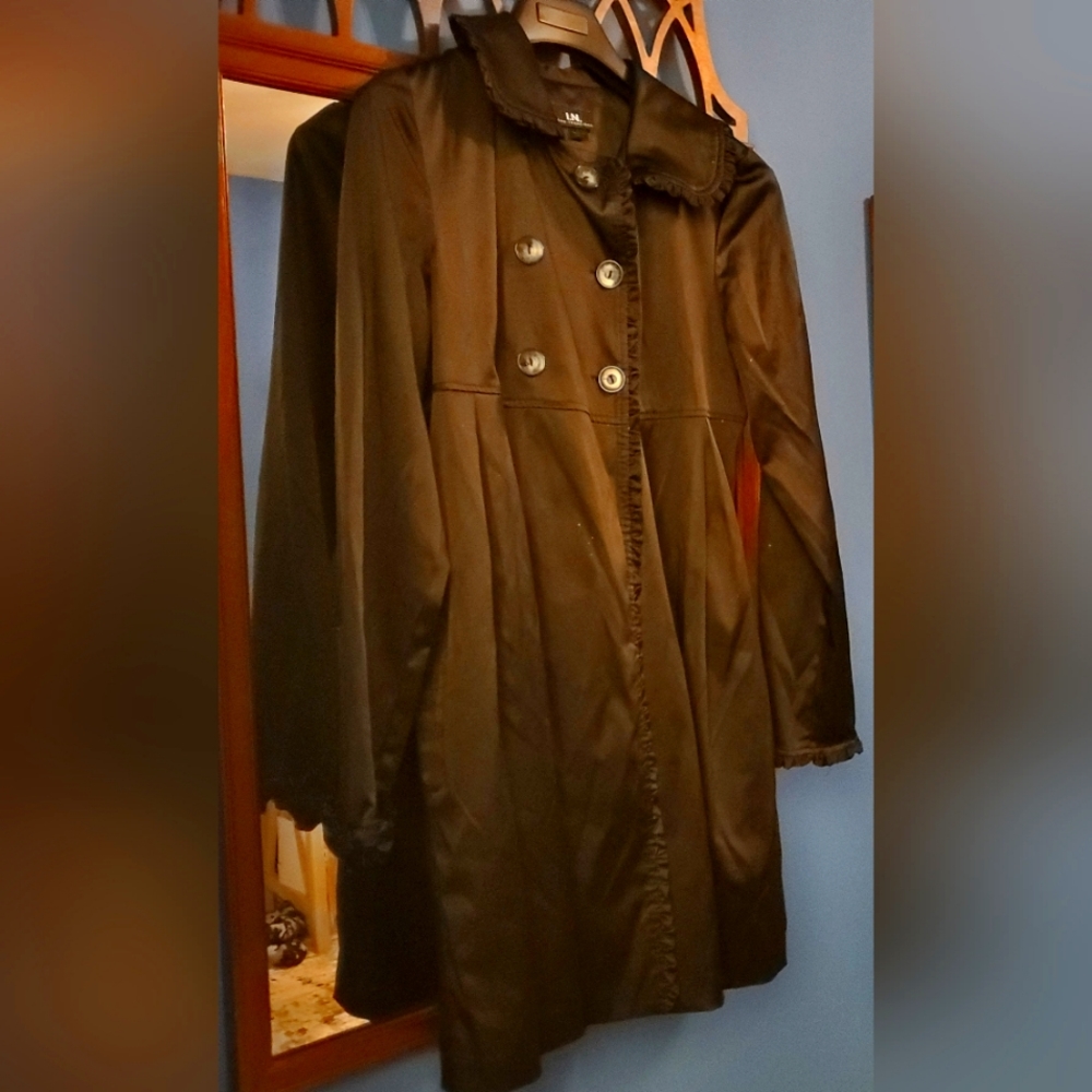 I.N San Francisco Black Satin Long Jacket, Size L